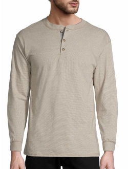 Men's and Big Men's Beefy Heavyweight Long Sleeve Three-Button Henley, Up To Size 3XL