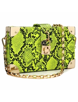 Womens Snakeskin Purse Snakeskin Handbag Ladies Snakeskin Clutch Neon Chain Bag