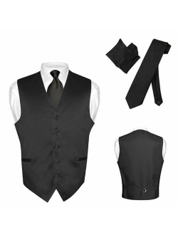 Men's Dress Vest Necktie Hanky Solid Color Neck Tie Set Suit Tuxedo Tall Sizes