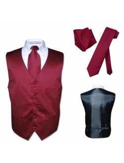 Men's Dress Vest Necktie Hanky Solid Color Neck Tie Set Suit Tuxedo Tall Sizes