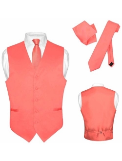 Men's Dress Vest Necktie Hanky Solid Color Neck Tie Set Suit Tuxedo Tall Sizes