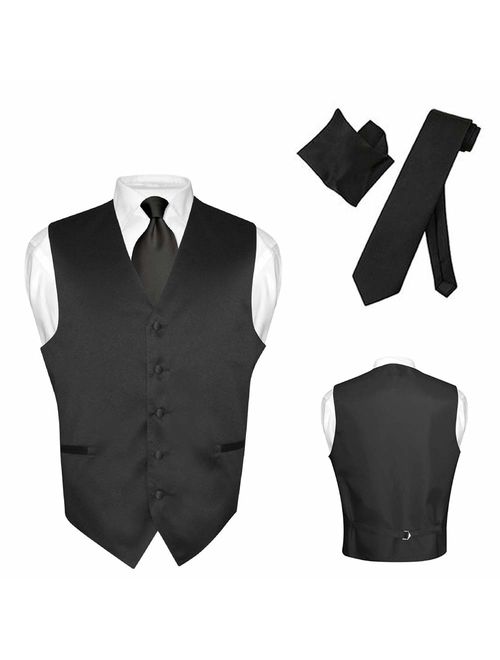 Vesuvio Napoli Men's Dress Vest Necktie Hanky Solid Color Neck Tie Set Suit Tuxedo Tall Sizes