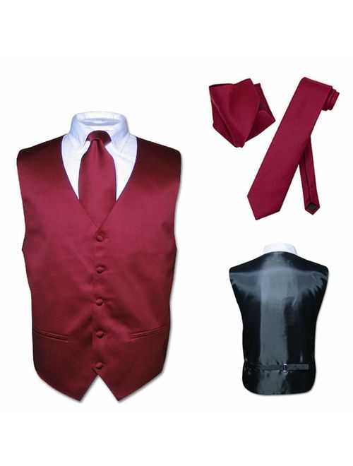 Vesuvio Napoli Men's Dress Vest Necktie Hanky Solid Color Neck Tie Set Suit Tuxedo Tall Sizes