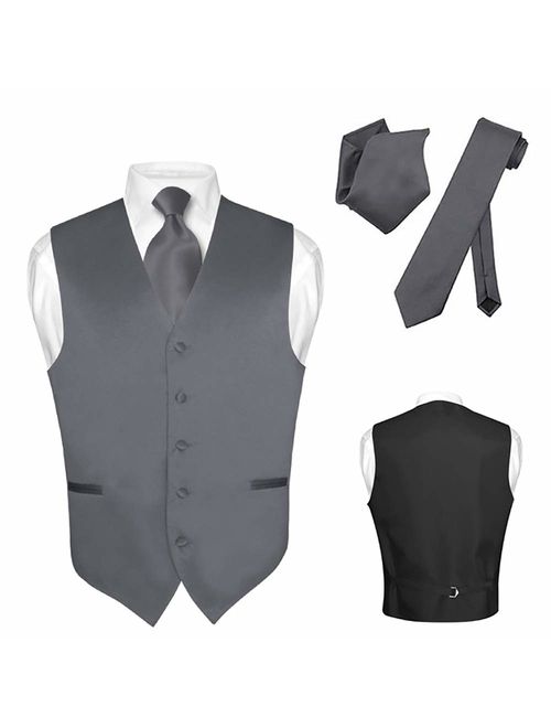 Vesuvio Napoli Men's Dress Vest Necktie Hanky Solid Color Neck Tie Set Suit Tuxedo Tall Sizes