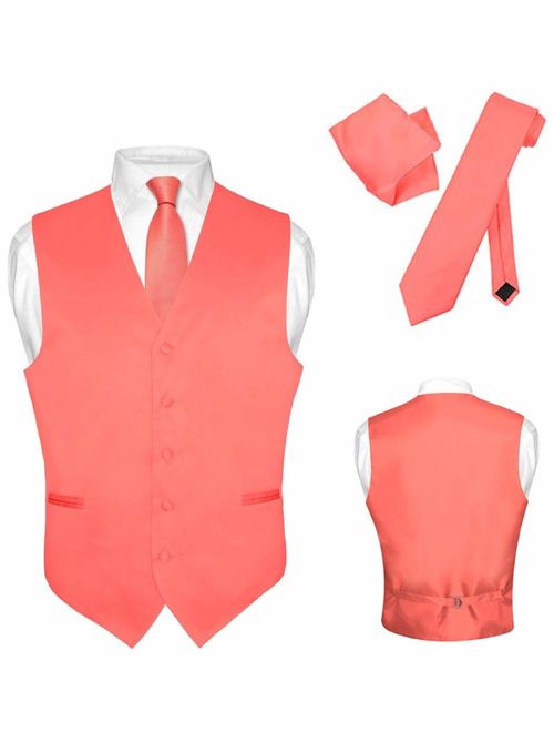 Vesuvio Napoli Men's Dress Vest Necktie Hanky Solid Color Neck Tie Set Suit Tuxedo Tall Sizes