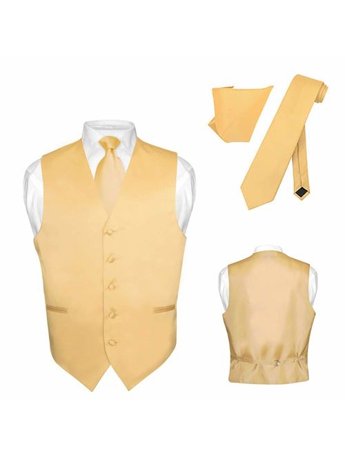 Vesuvio Napoli Men's Dress Vest Necktie Hanky Solid Color Neck Tie Set Suit Tuxedo Tall Sizes