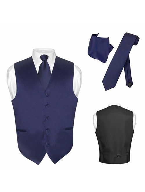 Vesuvio Napoli Men's Dress Vest Necktie Hanky Solid Color Neck Tie Set Suit Tuxedo Tall Sizes