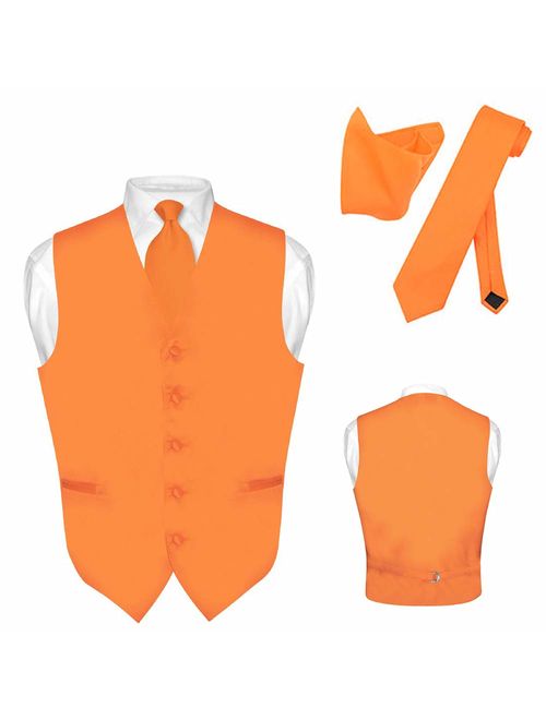 Vesuvio Napoli Men's Dress Vest Necktie Hanky Solid Color Neck Tie Set Suit Tuxedo Tall Sizes