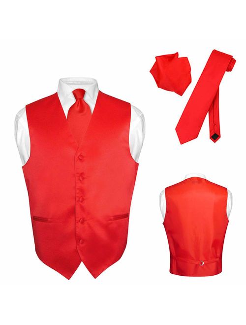 Vesuvio Napoli Men's Dress Vest Necktie Hanky Solid Color Neck Tie Set Suit Tuxedo Tall Sizes