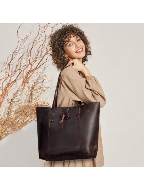 Buy S-ZONE Vintage Genuine Leather Tote Bag for Women Large Shoulder ...