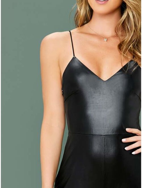 Shein Form Fitted Leather Look Cami Unitard Jumpsuit