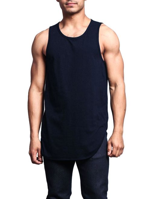 G-Style USA Solid Color Long Length Curved Hem Tank Top TT47 - NAVY - 2X-Large - A4D