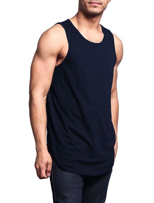 G-Style USA Solid Color Long Length Curved Hem Tank Top TT47 - NAVY - 2X-Large - A4D