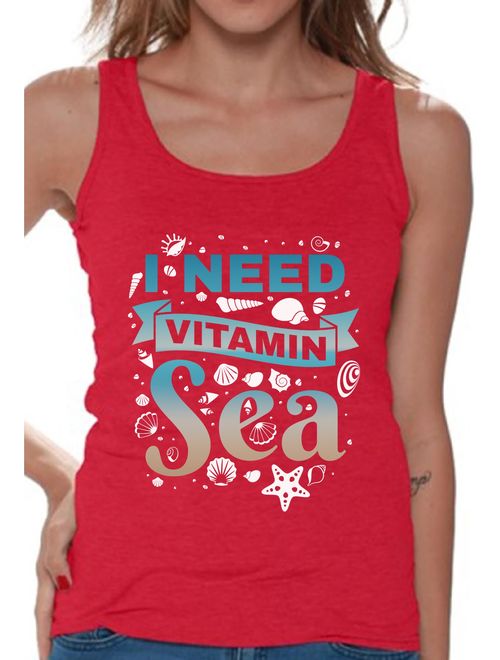 Awkward Styles I Need Vitamin Sea Tank Top for Women Beach Tank Top Summer Outfit Funny Gifts for Summer Vacation Sleeveless Tshirt Summer Workout Clothes Beach Party Out