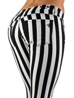 Black & White Striped 5 Pockets Classic Skinny Jeans