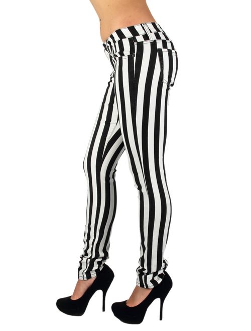 Black & White Striped 5 Pockets Classic Skinny Jeans