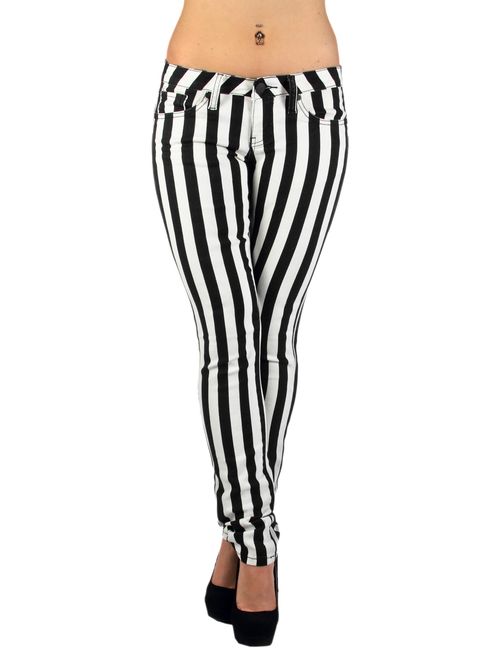 Black & White Striped 5 Pockets Classic Skinny Jeans