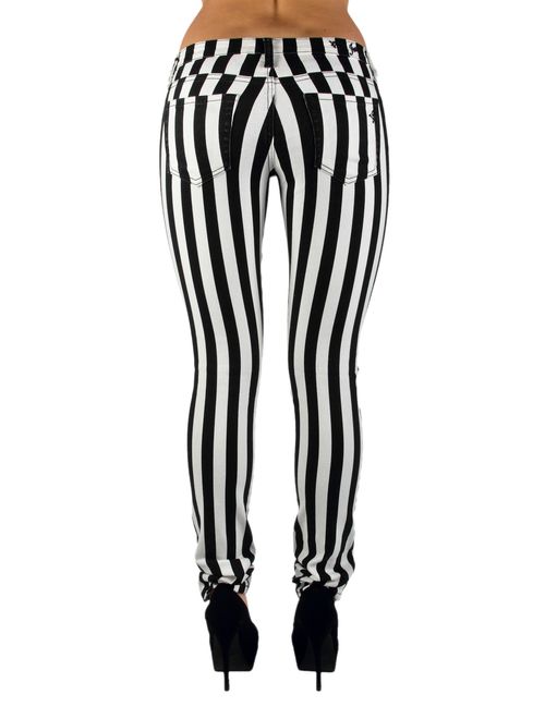 Black & White Striped 5 Pockets Classic Skinny Jeans