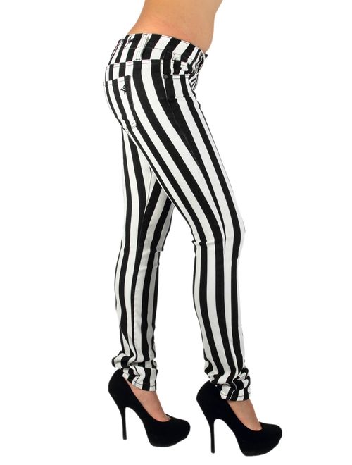 Black & White Striped 5 Pockets Classic Skinny Jeans