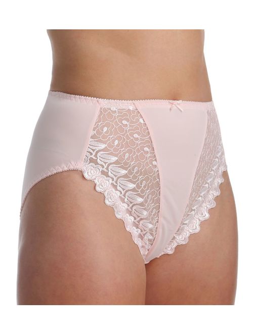 Women's Valmont 2320 Embroidered Lace and Satin Hi-Cut Brief Panties