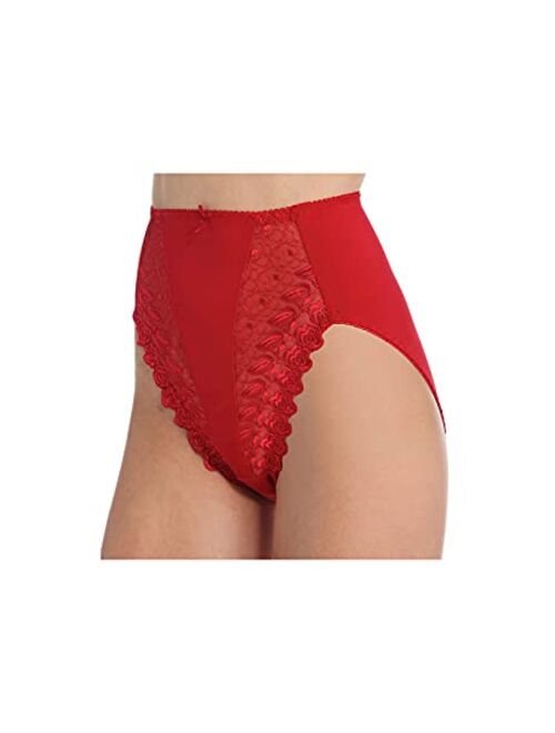 Women's Valmont 2320 Embroidered Lace and Satin Hi-Cut Brief Panties