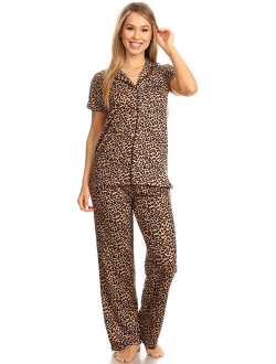 Womens Sleepwear Pajamas Set Woman Short Sleeve Button Down set