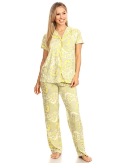 Womens Sleepwear Pajamas Set Woman Short Sleeve Button Down set