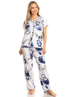 Womens Sleepwear Pajamas Set Woman Short Sleeve Button Down set