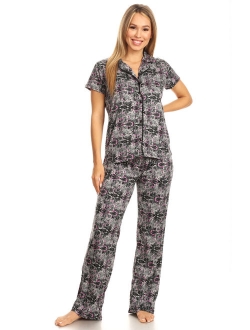 Womens Sleepwear Pajamas Set Woman Short Sleeve Button Down set