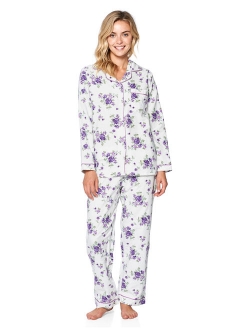 Casual Nights Women's Flannel Long Sleeve Button Down Pajama Set