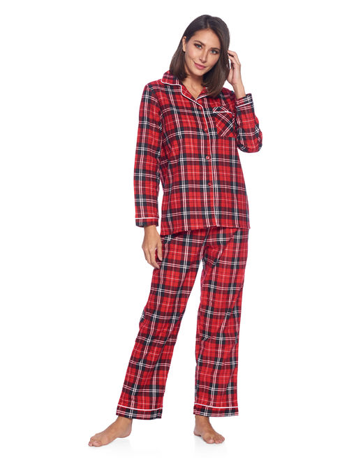 Casual Nights Women's Flannel Long Sleeve Button Down Pajama Set