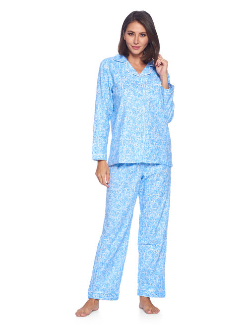 Casual Nights Women's Flannel Long Sleeve Button Down Pajama Set