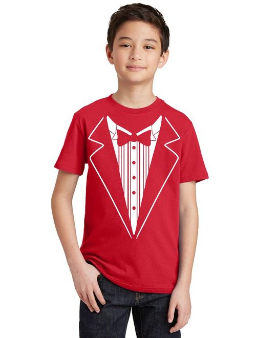 P&B Tuxedo White Funny Wedding Ceremony Party Youth T-shirt, Youth XL, Red