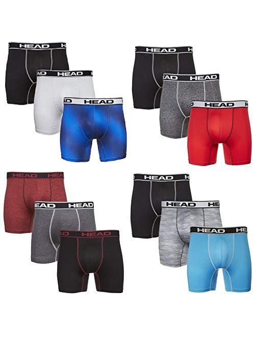 HEAD Mens Performance Boxer Briefs - 12-Pack Athletic Fit Breathable Tagless Underwear