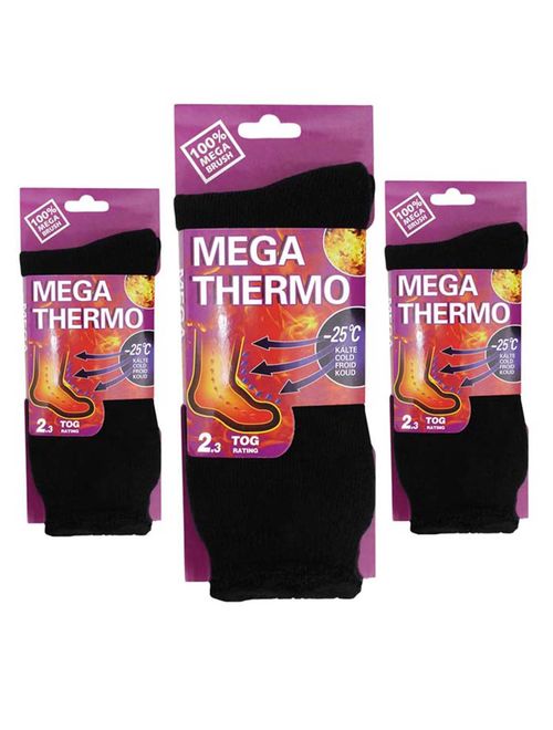 Ladies Black Mega Thermal Insulated 3-Packs Of Socks