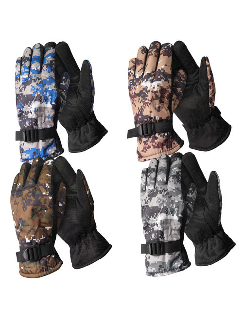 (4 Pack) Men's Winter Camouflage Warm Gloves Water Resistant Fleeced Lined