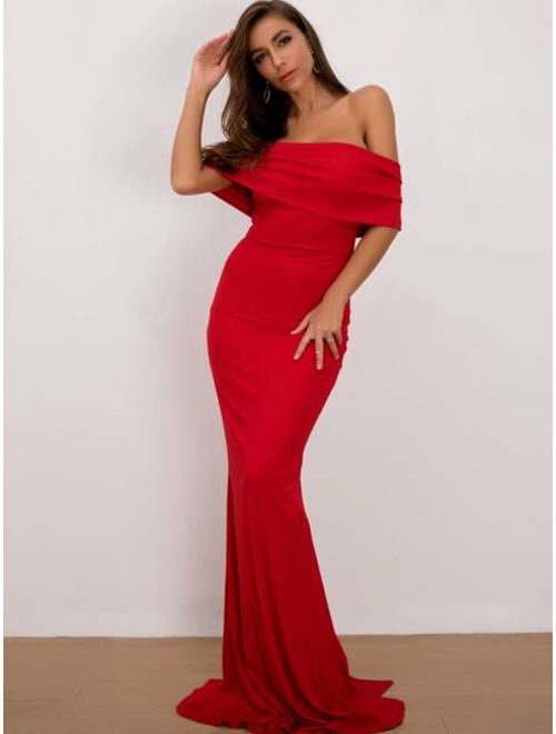 Shein Joyfunear Off Shoulder Overlap Length Floor Prom Dress