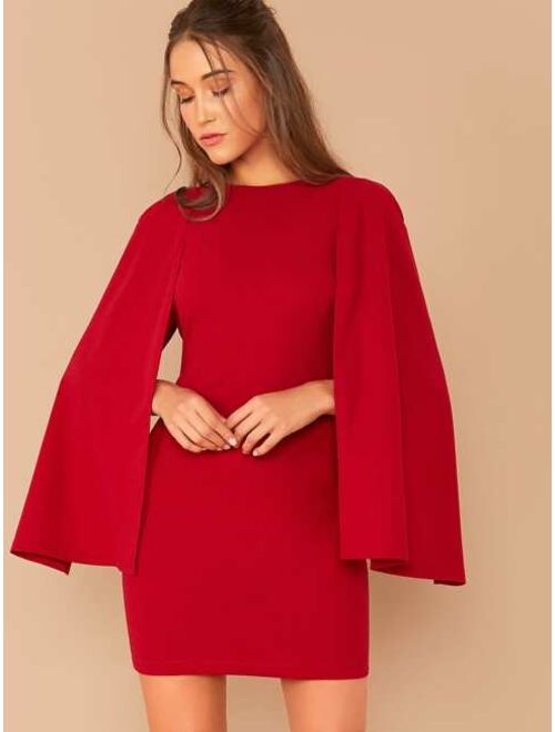 Shein Solid Cloak Sleeve Bodycon Dress Without Belt