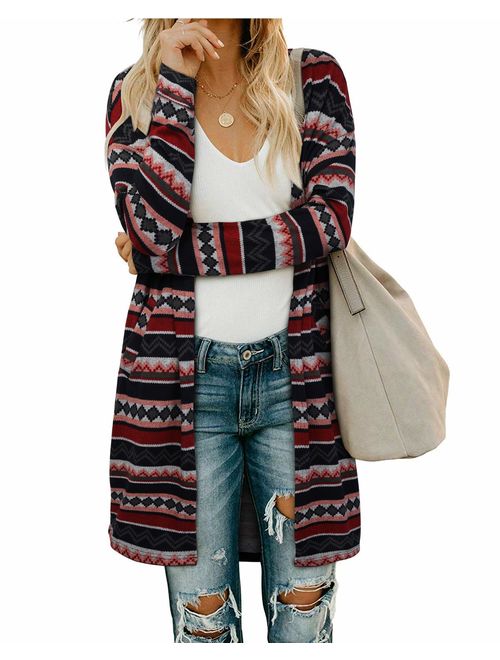 OUGES Women's Open Front Cardigan with Pockets Long Sleeve Lightweight Coat