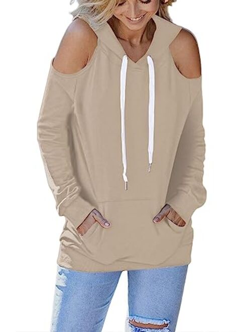 Kisscynest Womens Sweatshirts Cold Shoulder Hoodies Pullover Cut Out Tops Fall Fashion 2023 Y2k Clothes