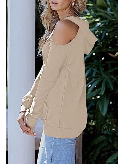 Kisscynest Womens Sweatshirts Cold Shoulder Hoodies Pullover Cut Out Tops Fall Fashion 2023 Y2k Clothes