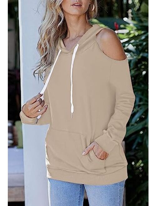 Kisscynest Womens Sweatshirts Cold Shoulder Hoodies Pullover Cut Out Tops Fall Fashion 2023 Y2k Clothes