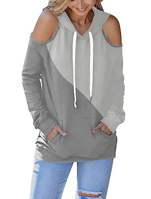 Kisscynest Womens Sweatshirts Cold Shoulder Hoodies Pullover Cut Out Tops Fall Fashion 2023 Y2k Clothes