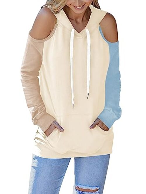 Kisscynest Womens Sweatshirts Cold Shoulder Hoodies Pullover Cut Out Tops Fall Fashion 2023 Y2k Clothes