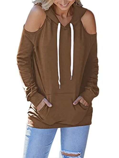 Kisscynest Womens Sweatshirts Cold Shoulder Hoodies Pullover Cut Out Tops Fall Fashion 2023 Y2k Clothes