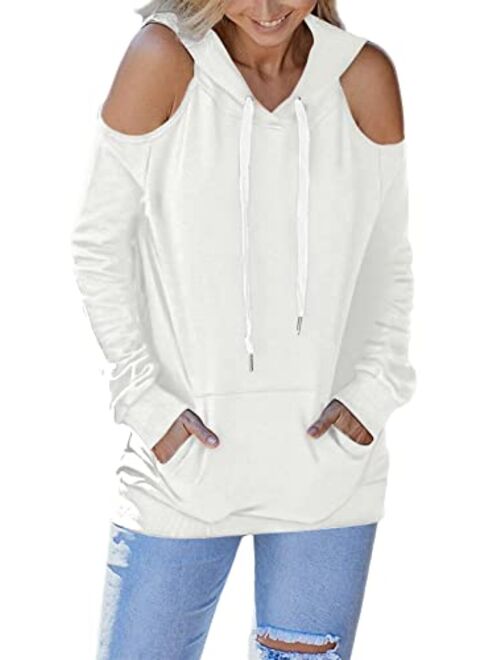 Kisscynest Womens Sweatshirts Cold Shoulder Hoodies Pullover Cut Out Tops Fall Fashion 2023 Y2k Clothes