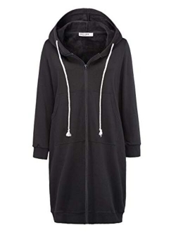 Women's Casual Pockets Zip up Hoodies Tunic Sweatshirt Long Hoodie Jacket