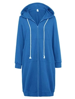 Women's Casual Pockets Zip up Hoodies Tunic Sweatshirt Long Hoodie Jacket