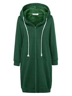 Women's Casual Pockets Zip up Hoodies Tunic Sweatshirt Long Hoodie Jacket