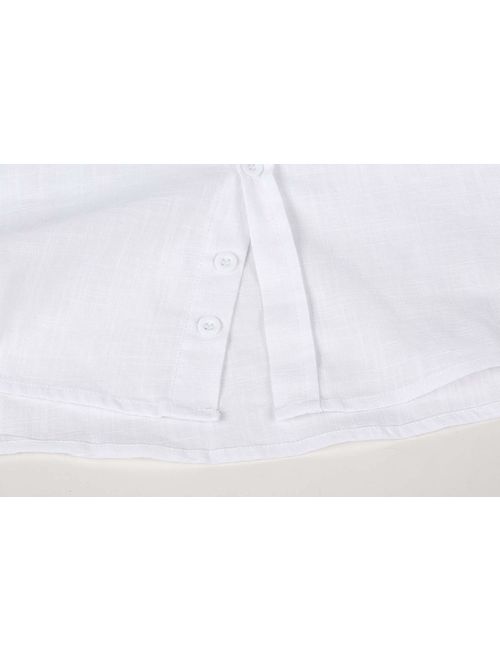 Mens Button Down Shirts Casual Short Sleeve Linen Tops Cotton Lightweight Fishing Tees Spread Collar Plain Shirt